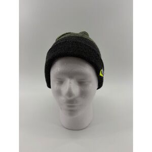 Nike Beanie Youth One Size Grey Neon Green‎ Striped Cuffed Knit Hat 742728915135